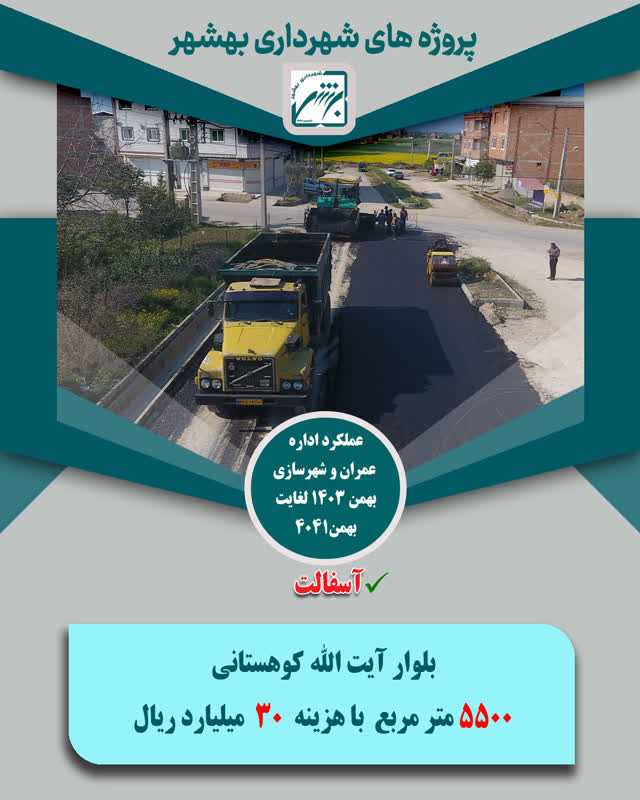 چکیده عملکرد حوزه عمران  و شهرسازی در بخش اسفالت  از بهمن 403 لغایت  بهمن 1404 ( ارقام ریال )