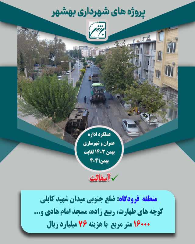 چکیده عملکرد حوزه عمران  و شهرسازی در بخش اسفالت  از بهمن 403 لغایت  بهمن 1404 ( ارقام ریال )