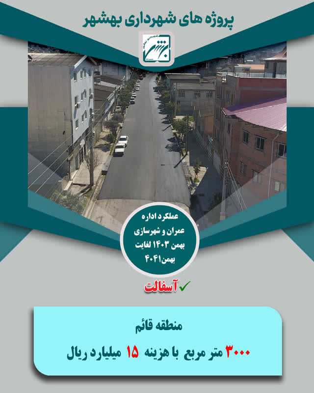 چکیده عملکرد حوزه عمران  و شهرسازی در بخش اسفالت  از بهمن 403 لغایت  بهمن 1404 ( ارقام ریال )